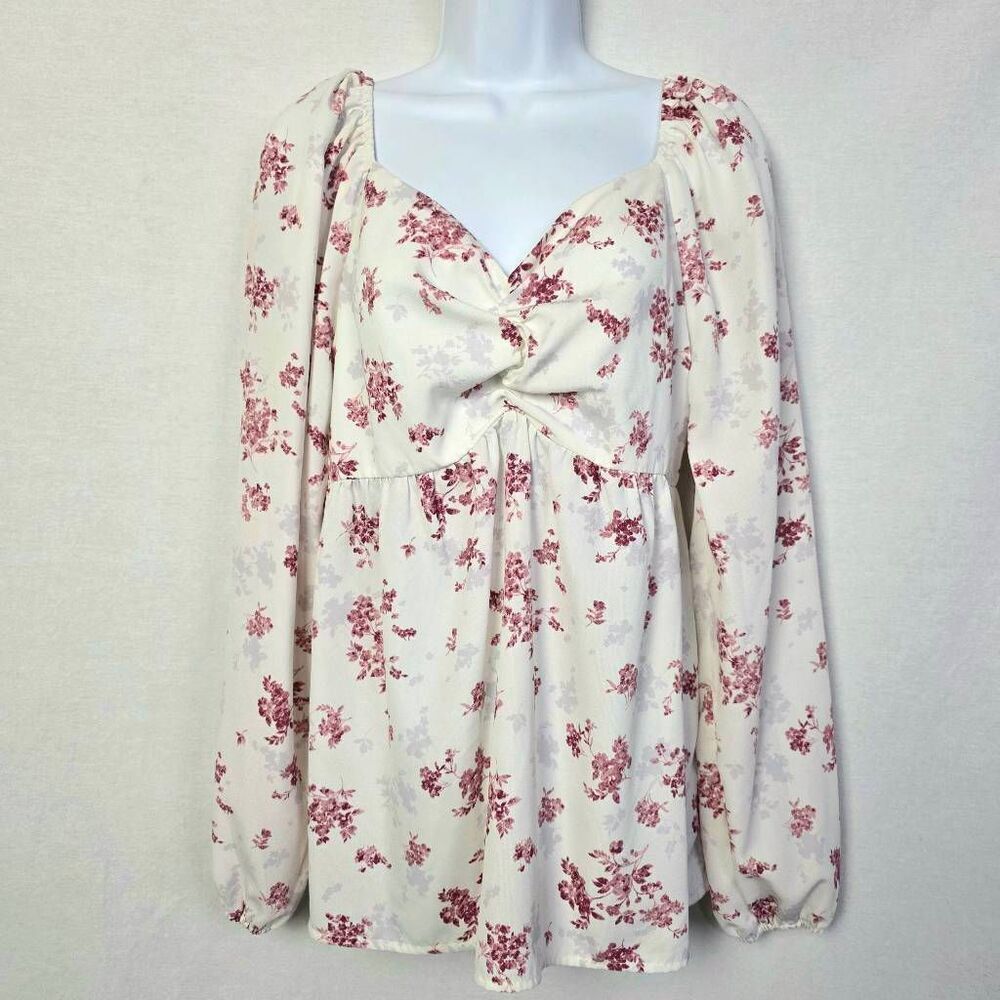 Doe & Rae White Floral Long Sleeve Blouse Women’s L